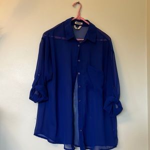 Garage Sheer royal blue button up with pocket